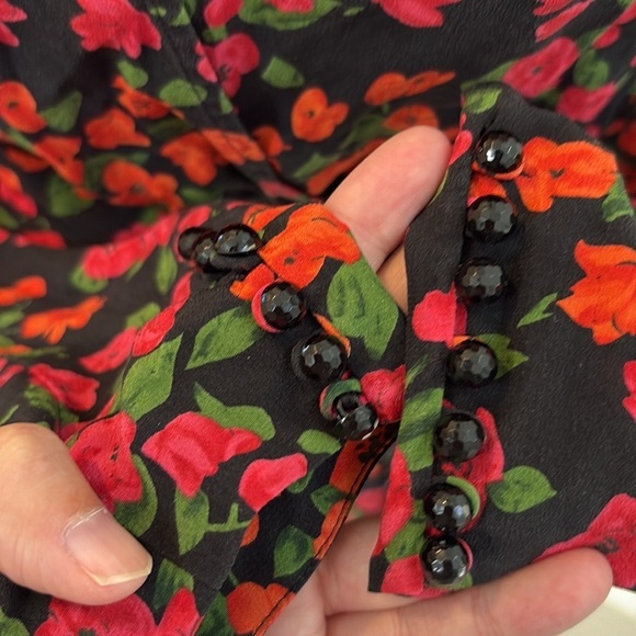 The Kooples Red Silk Crossover Mini Dress Camellia Rose Print 1 Small Womens - Picture 5 of 8